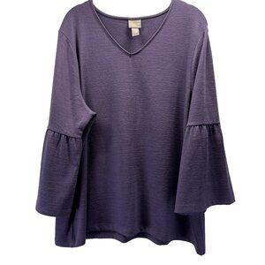 Chicos Women's Sweater Top Size XL Solid Purple Bell Long Sleeves Knit Pullover